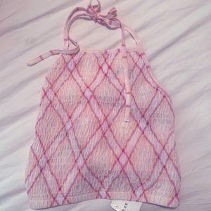 Forever 21 Pink/White Smocked Halter Top - NEW